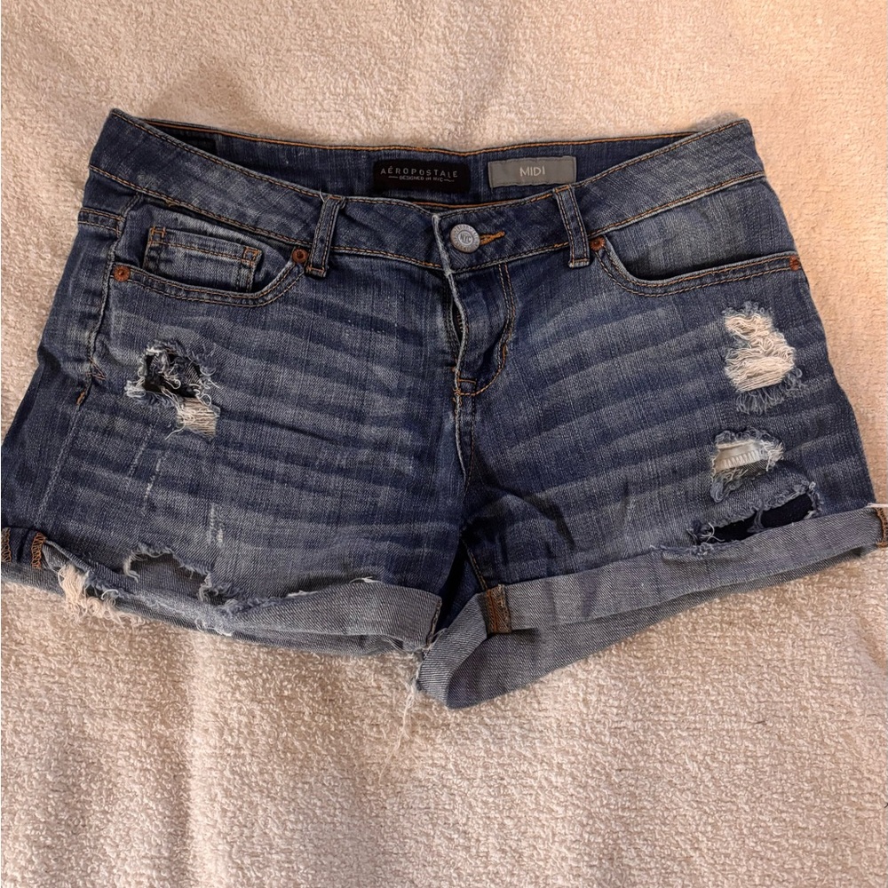 Aeropostale Blue Jean Shorts Distressed Cuffed
